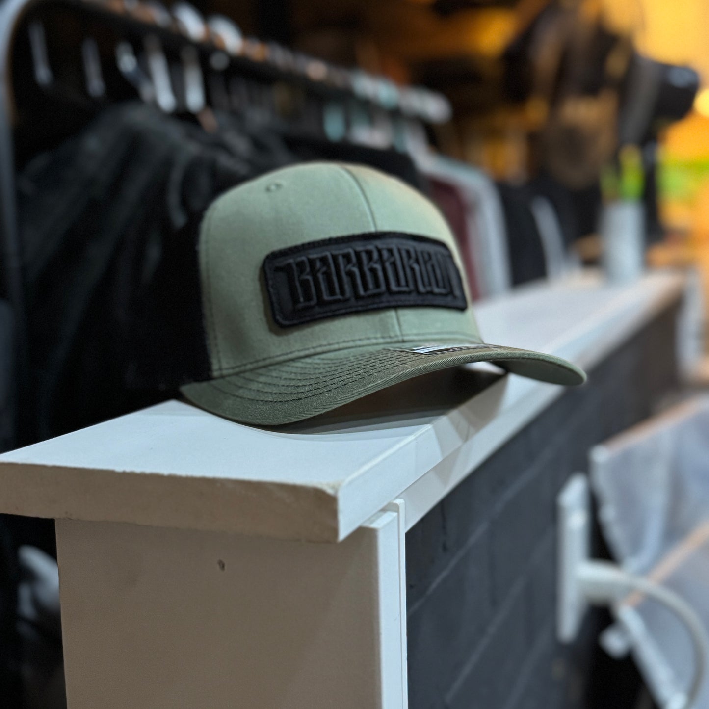 Loden Green Richardson 112+ R-Flex Trucker Hat – Black Embroidered Patch