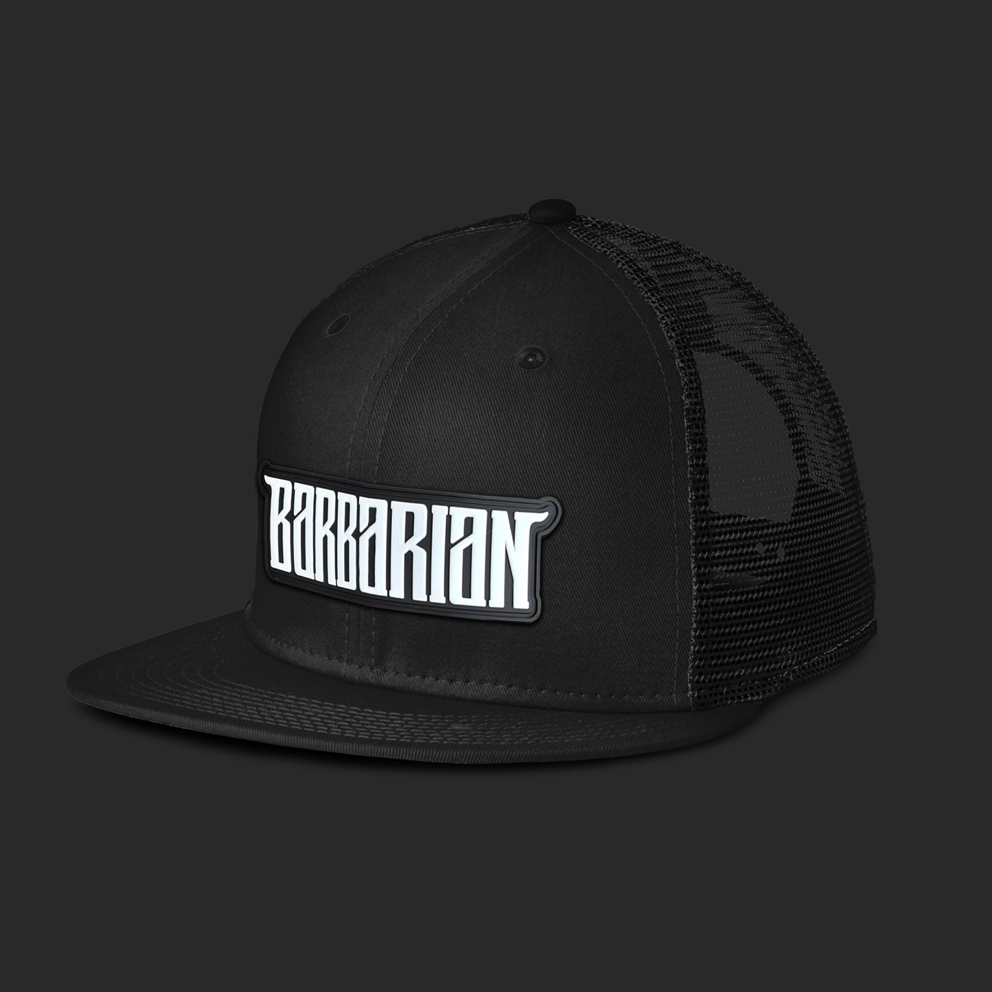 Flat Bill Trucker Hat [Black/Black] PVC Patch