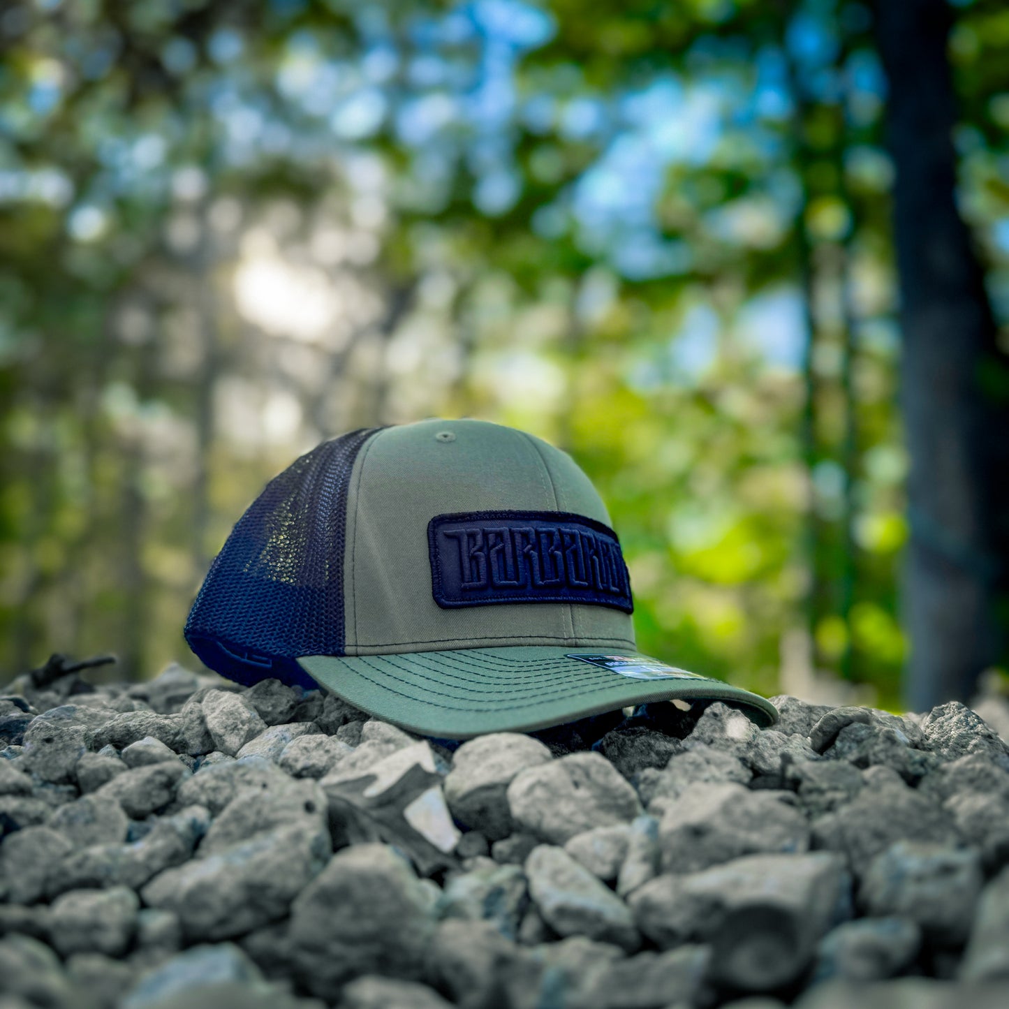 Loden Green Richardson 112+ R-Flex Trucker Hat – Black Embroidered Patch