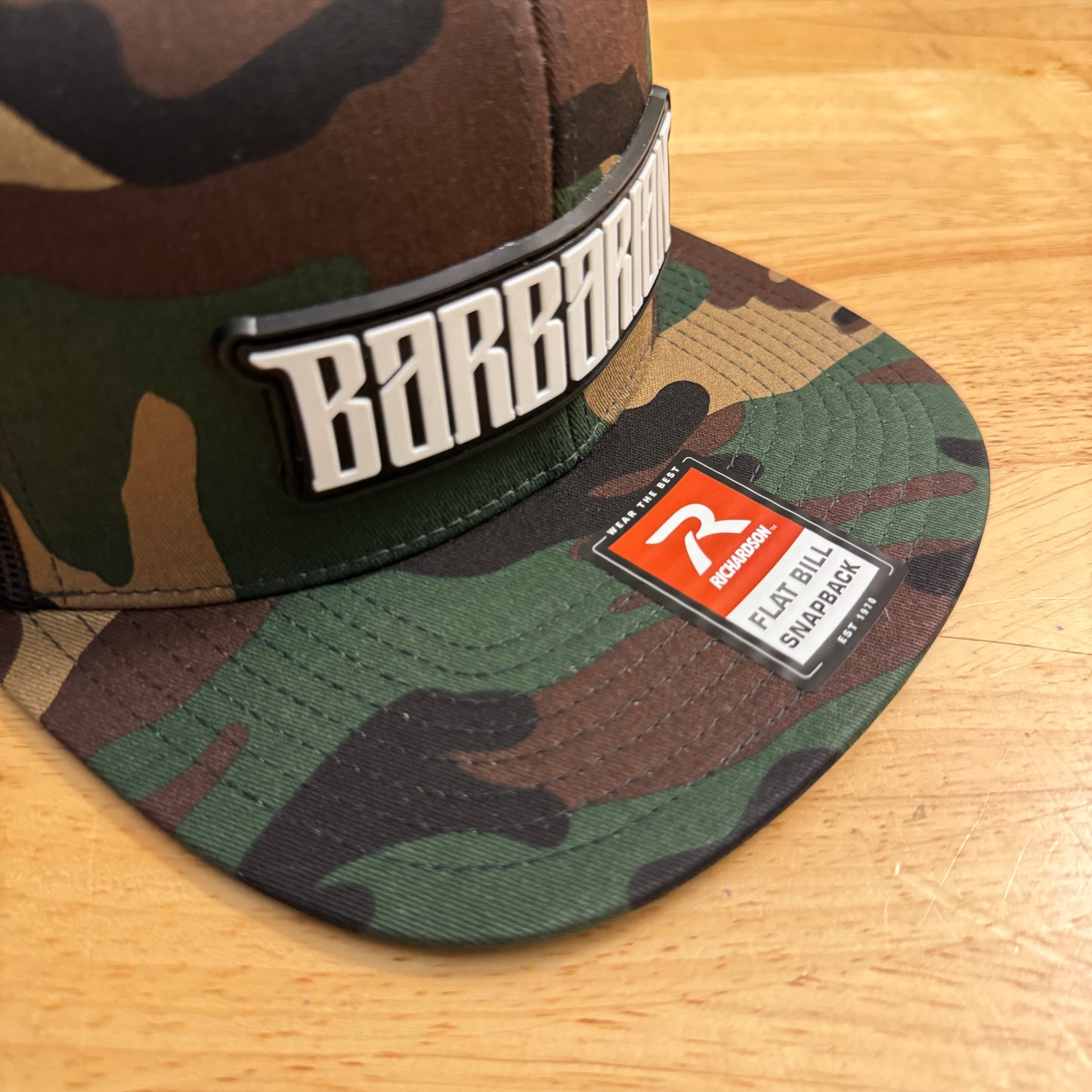 Flat Bill Trucker Hat [Camo/Black] PVC Patch