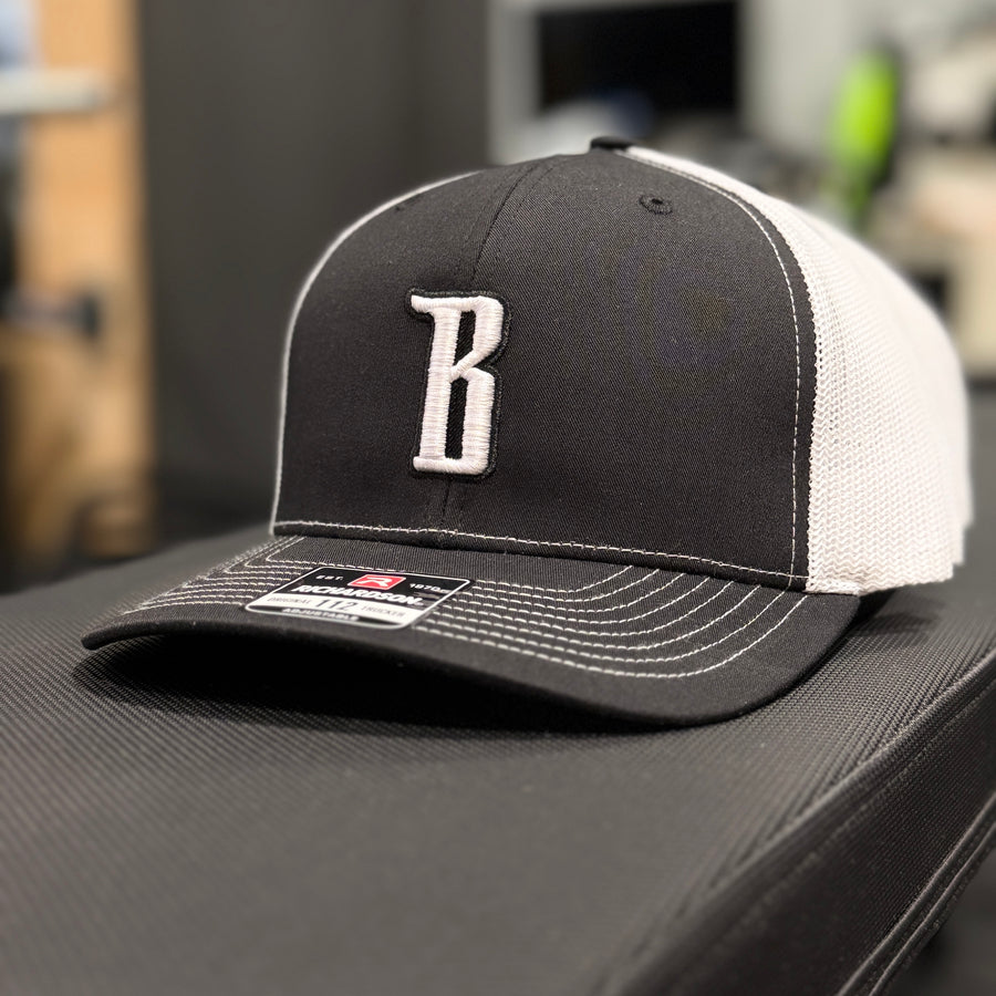 Barbarian "B" Trucker Hat [Richardson 112] – Black/White / White B
