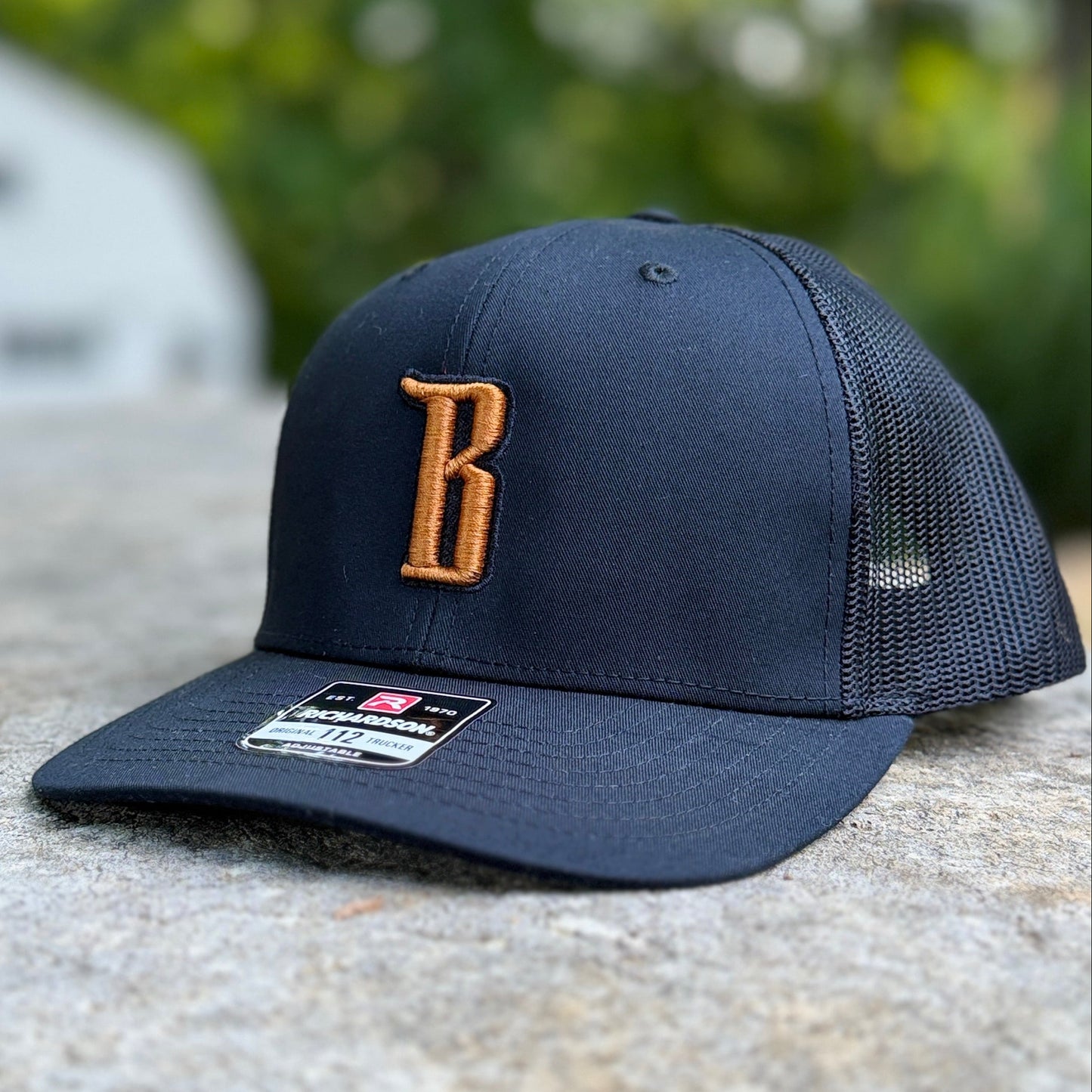 Barbarian "B" Trucker Hat [Richardson 112] – Black / Copper