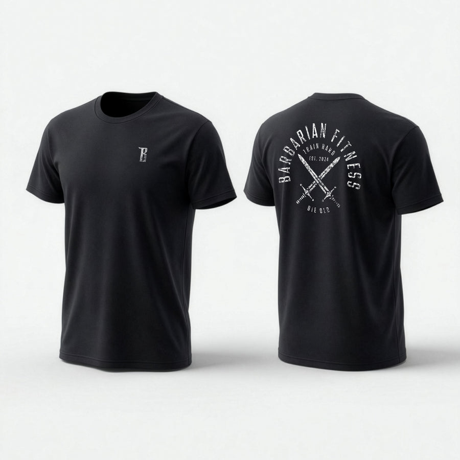 Iron Sharpens Iron tee, Black w/ White Print, front and back